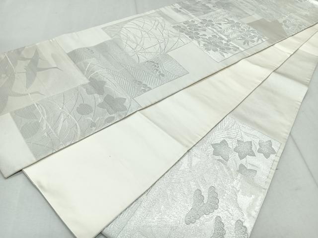 平和屋着物◎六通柄袋帯 色紙飛鶴花文 銀糸 正絹 逸品 CAAR1997nb