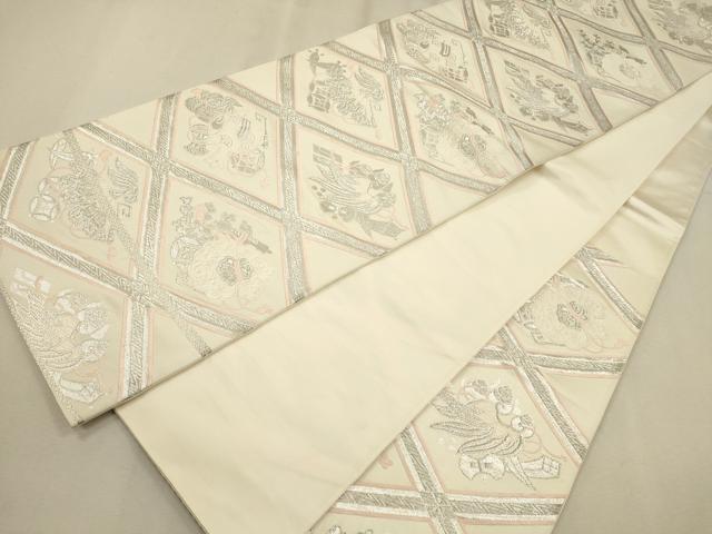 平和屋着物◎六通柄袋帯 菱吉祥文 銀糸 正絹 逸品 CAAR3652ft