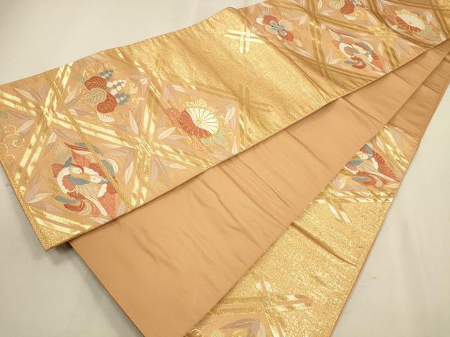 平和屋着物◎六通柄袋帯 唐織 向かい鳥菱花文 金糸 正絹 逸品 CAAR3662ft