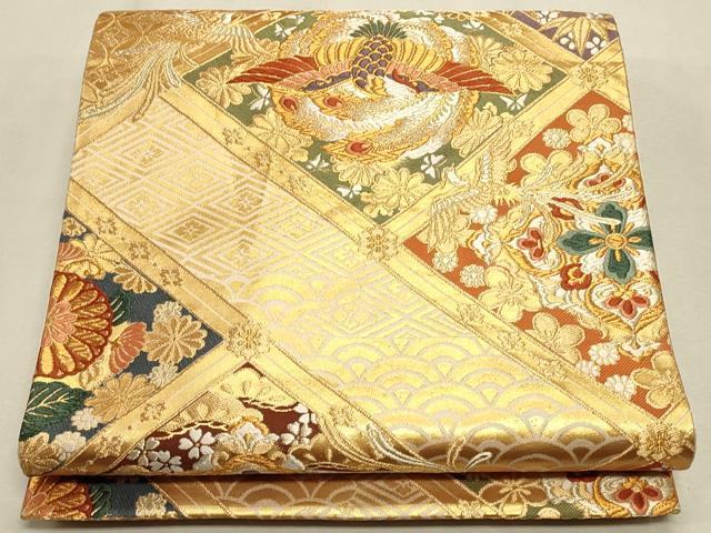 平和屋着物◎六通柄袋帯 唐織 天井鳳凰舞花文 金銀糸 正絹 逸品 CAAR3970ft