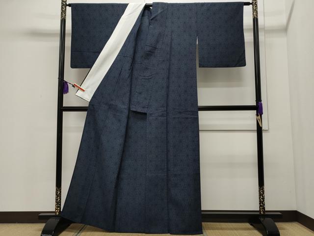 平和屋着物▽本塩沢 単衣 麻の葉文様 正絹 逸品 CAAR4958ut