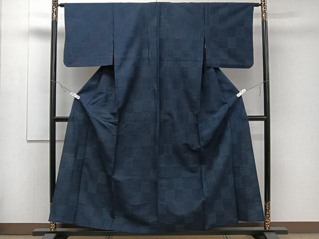 平和屋着物▽上質な紬 単衣 市松文様 正絹 逸品 CAAR6233kb