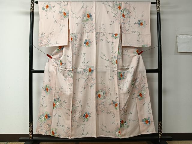 平和屋着物▽上質な小紋 単衣 手描き 枝花文 正絹 逸品 CAAR6236kb