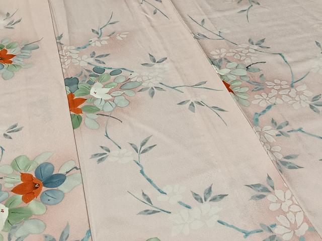 平和屋着物▽上質な小紋 単衣 手描き 枝花文 正絹 逸品 CAAR6236kb