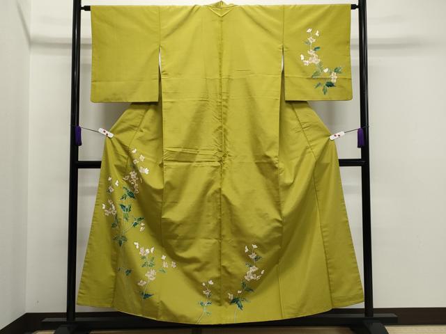 平和屋着物●訪問着 紬地 枝花文 金彩 正絹 逸品 CAAR6471ze