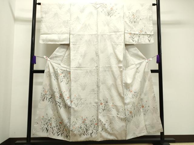 平和屋着物●訪問着 紬地 手描き 草花文 正絹 逸品 CAAR6522ze