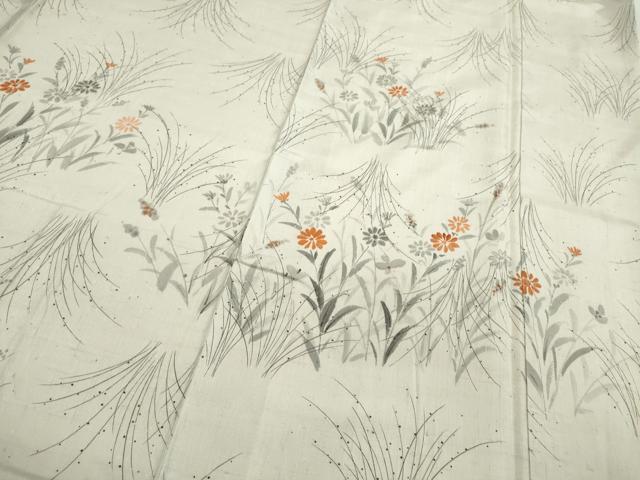 平和屋着物●訪問着 紬地 手描き 草花文 正絹 逸品 CAAR6522ze