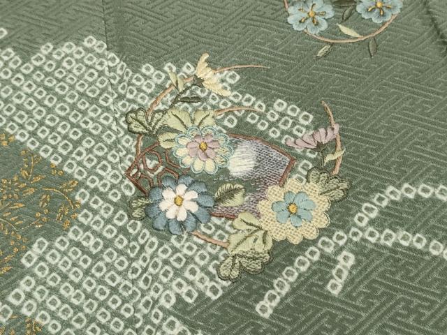 平和屋着物●訪問着 絞り 刺繍 草花文 金彩 鈴乃屋扱い 正絹 逸品 CAAR6524ze