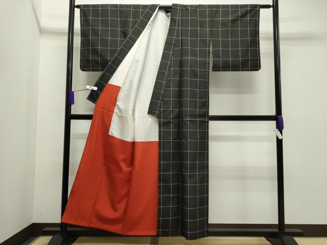平和屋着物●上質な紬 格子柄 正絹 逸品 CAAR6552ze