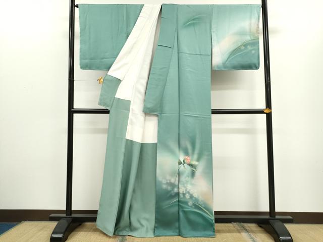 平和屋着物●訪問着 手描き 水玉 草花文 暈し染め 正絹 逸品 未使用 CAAR6564ze