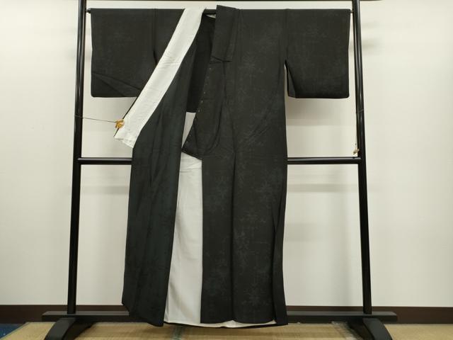平和屋着物▽上質な小紋 単衣 草花文 黒地 正絹 逸品 CAAR6884dy