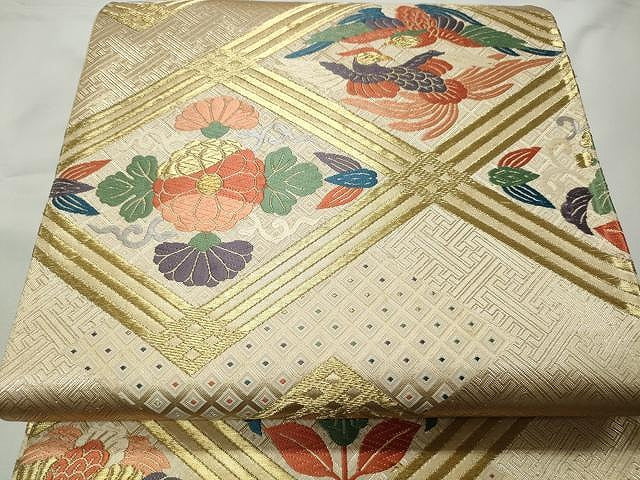 平和屋着物◎六通柄袋帯 唐織 鳳凰菱花唐草文 金糸 正絹 逸品 CAAR7452yk