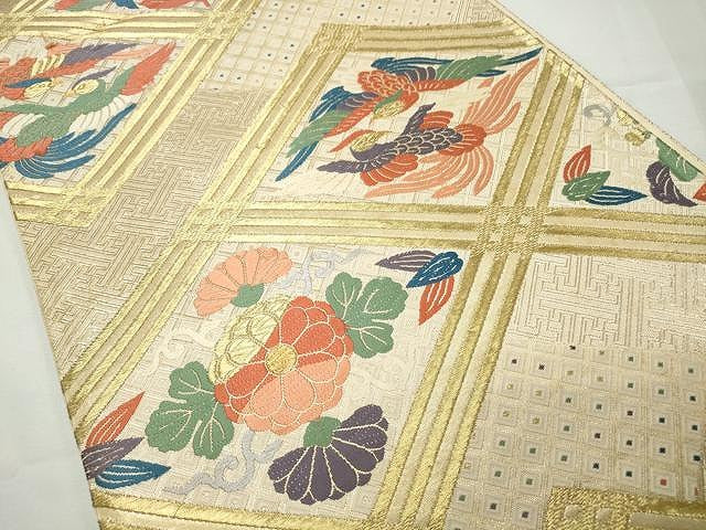 平和屋着物◎六通柄袋帯 唐織 鳳凰菱花唐草文 金糸 正絹 逸品 CAAR7452yk