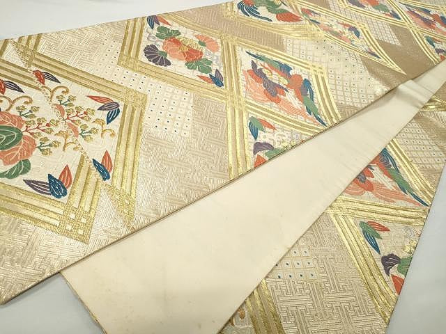 平和屋着物◎六通柄袋帯 唐織 鳳凰菱花唐草文 金糸 正絹 逸品 CAAR7452yk
