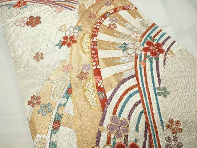 平和屋着物◎佐賀錦 六通柄袋帯 立波花文 金銀糸 正絹 逸品 CAAR7456yk