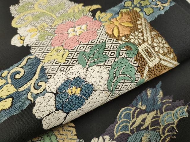 平和屋着物●六通柄袋帯 唐織 更紗花唐草文 銀糸 正絹 逸品 CAAR7723hy