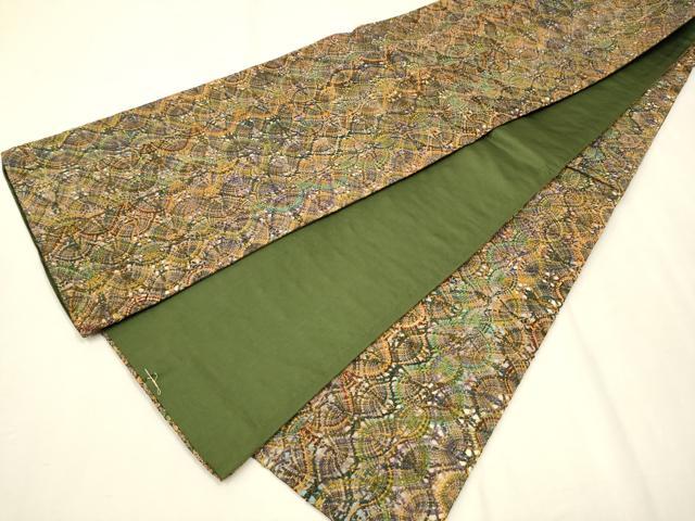平和屋着物●全通柄袋帯 リボン織 立涌文 正絹 逸品 CAAR7767hy