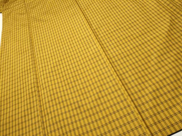 平和屋着物●本場黄八丈 平織 紬 格子柄 正絹 逸品 CAAR7841hy