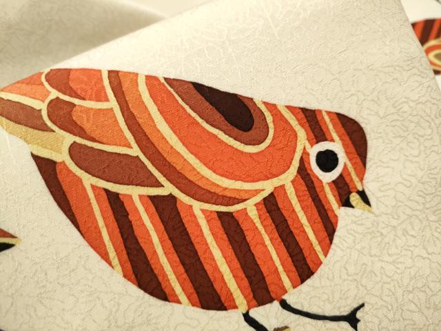 平和屋着物●九寸名古屋帯 作家物 臈纈染め 鳥 正絹 逸品 CAAR7893hy