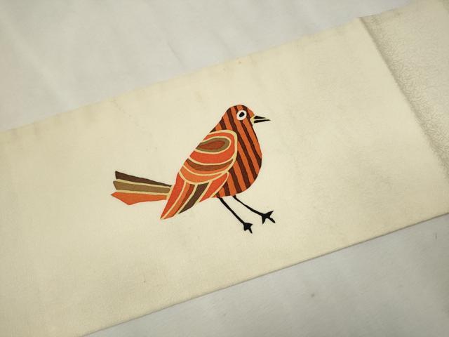 平和屋着物●九寸名古屋帯 作家物 臈纈染め 鳥 正絹 逸品 CAAR7893hy