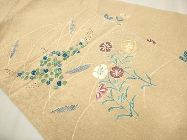 平和屋着物●九寸名古屋帯 草花文 鬼しぼ縮緬 正絹 逸品 CAAR7898hy