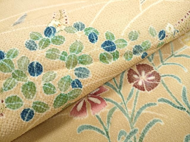 平和屋着物●九寸名古屋帯 草花文 鬼しぼ縮緬 正絹 逸品 CAAR7898hy