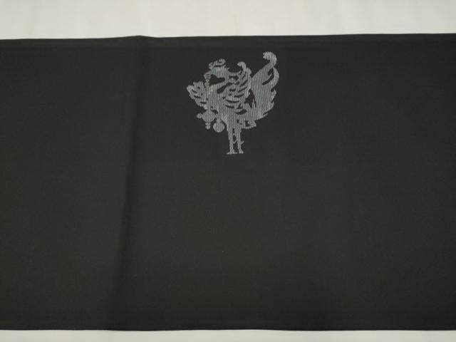 平和屋着物●塩瀬 九寸開き名古屋帯 総刺繍 天女 風景文 黒地 正絹 逸品 CAAR7913hy