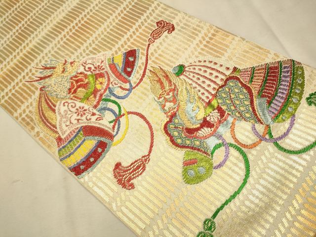 平和屋着物●六通柄 本袋帯 桃山華宵文 金糸 正絹 逸品 CAAR7942hy