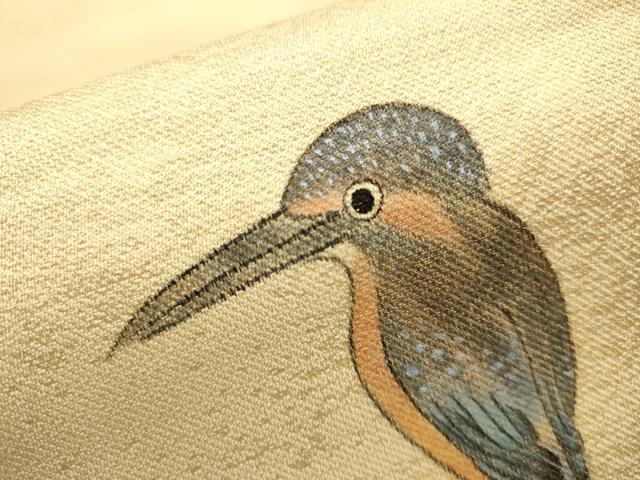 平和屋着物●西陣 太鼓柄袋帯 道頓堀にて砂山明生 鳥 金通し地 証紙付き 正絹 逸品 CAAR7959hy