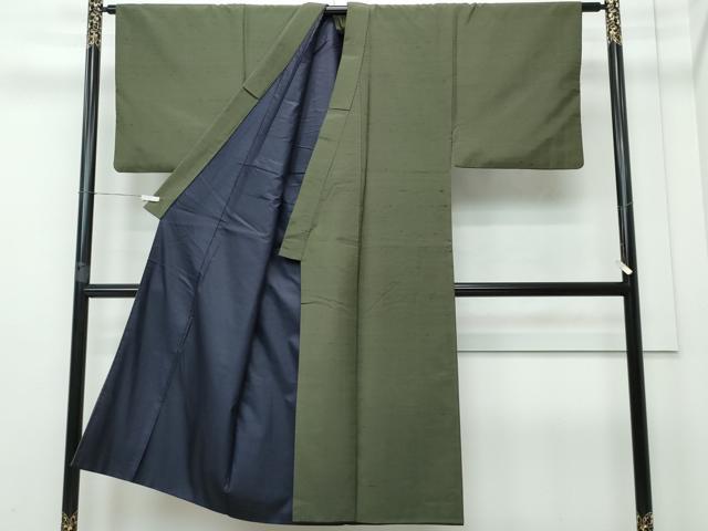平和屋着物●男性 紬 色無地 藍媚茶色 正絹 逸品 CAAR8005vf