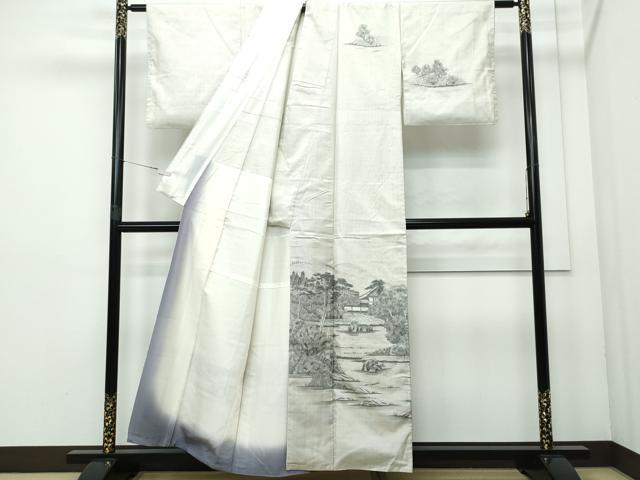 平和屋着物●訪問着 本場染大島紬 作家物 手描き 風景草木文 正絹 逸品 CAAR8063vf