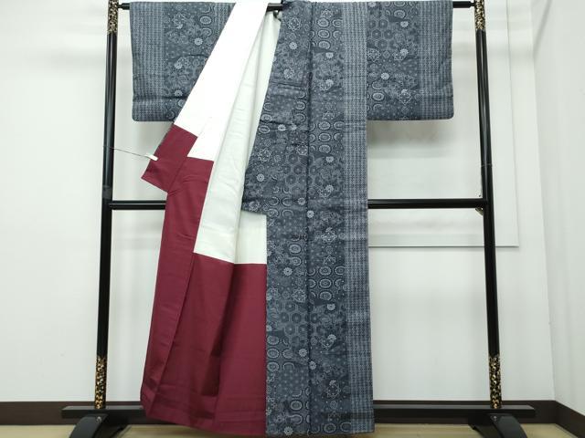 平和屋着物●上質な紬 切嵌花唐草文 正絹 逸品 CAAR8067vf