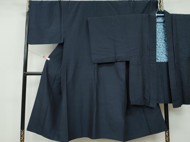 平和屋着物●男性 紬 髭紬・羽織セット 藍鉄色 正絹 逸品 CAAR8117vf