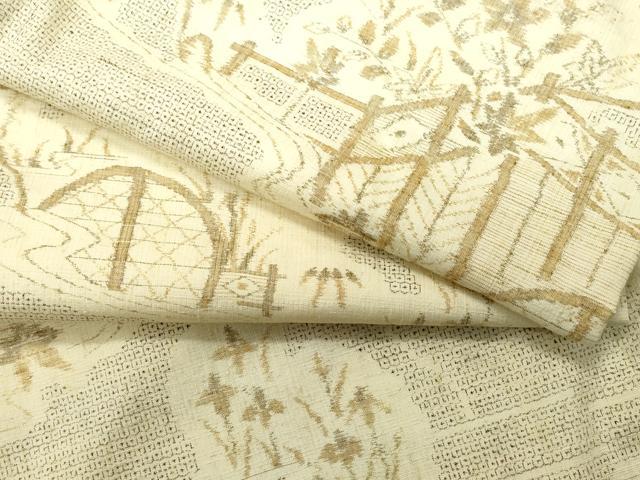 平和屋着物●本場結城紬 重要無形文化財 100亀甲 籬屏風草花文 正絹 逸品 CAAR8354vf