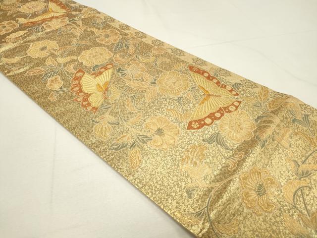 平和屋着物◎六通柄袋帯 花蝶文 金糸 正絹 逸品 CAAR8766in