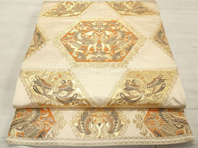 平和屋着物◎六通柄袋帯 動物花唐草文 金糸 正絹 逸品 CAAR8986id