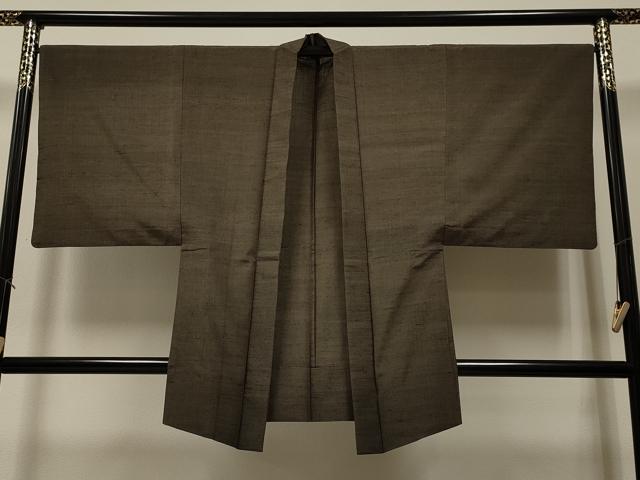 平和屋着物▽男性 羽織 単衣 紬地 樺茶色 正絹 逸品 CAAR9147id