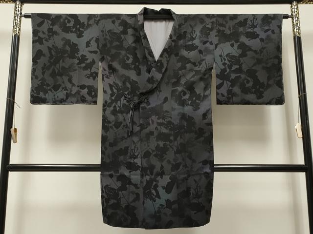 平和屋着物#道中着 枝花文 暈し染め 黒地 やまと誂製 ロング丈 洗える着物 未使用 CAAR9158id