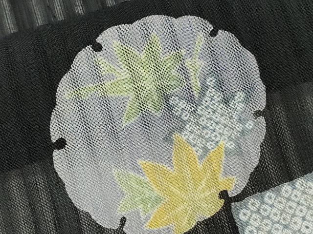 平和屋着物*夏物 小紋 紗 雪輪兎草花文 黒地 洗える着物 CAAQ1233evm