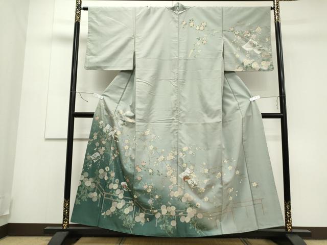 平和屋着物●訪問着 紬地 破れ色紙枝花文 金彩 正絹 逸品 CAAS0030th