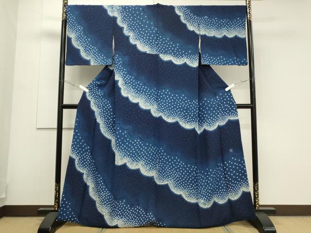 平和屋着物●上質な小紋 作家物 絞り 藍 雲取り文 正絹 逸品 CAAS0078th