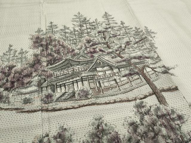 平和屋着物●訪問着 本場染大島紬 作家物 手描き 平等院鳳凰堂 やまと誂製 正絹 逸品 CAAS0241th