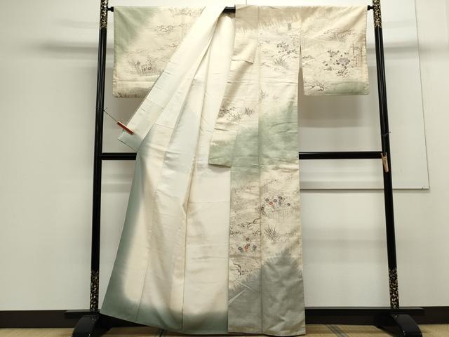 平和屋着物●訪問着 紬地 刺繍 風景文 正絹 逸品 CAAS0321th