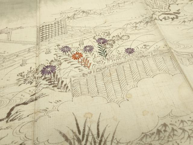 平和屋着物●訪問着 紬地 刺繍 風景文 正絹 逸品 CAAS0321th