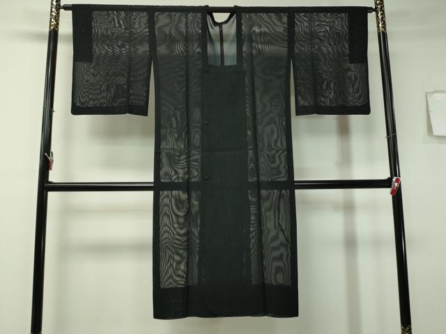平和屋着物▽道行コート スリーシーズン 春夏秋 塵除け 紗 縞 ロング丈 黒地 正絹 逸品 CAAS0536vp