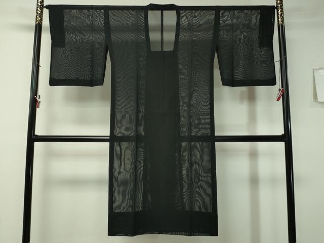 平和屋着物▽道行コート スリーシーズン 春夏秋 塵除け 紗 縞 ロング丈 黒地 正絹 逸品 CAAS0536vp