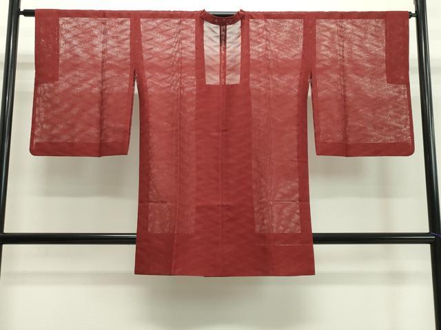 平和屋着物▽道行コート スリーシーズン 春夏秋 塵除け 紗 吉祥文 紅海老茶色 正絹 逸品 CAAS1955gh