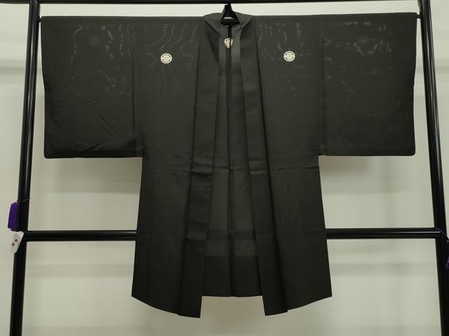平和屋着物▽男性 黒紋付 長羽織 スリーシーズン 春夏秋 塵除け 絽 正絹 逸品 CAAS1979gh