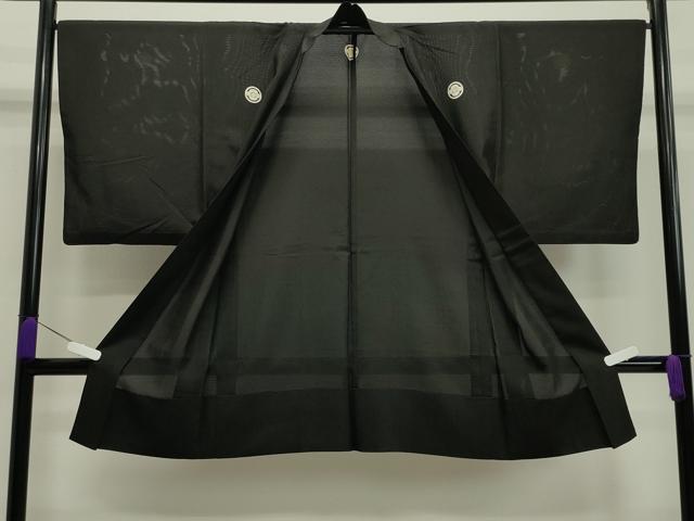 平和屋着物▽男性 黒紋付 長羽織 スリーシーズン 春夏秋 塵除け 絽 正絹 逸品 CAAS1979gh