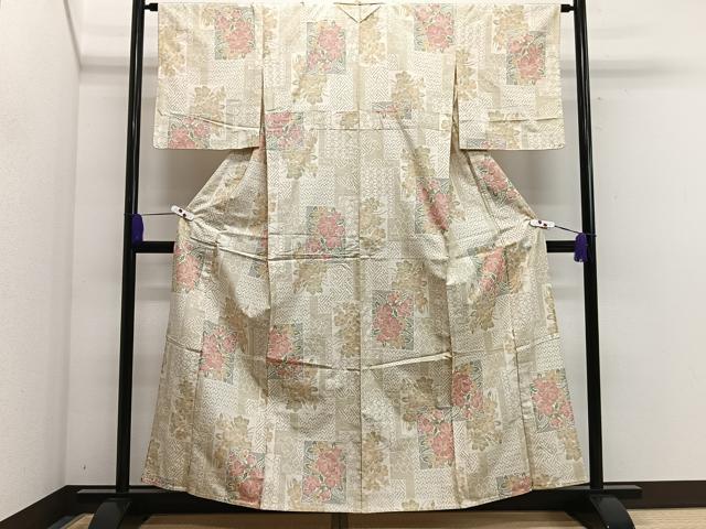 平和屋着物▽上質な紬 単衣 草花文 正絹 逸品 CAAS2416xi